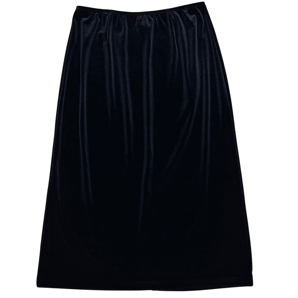 Clio Petites Vintage Black Velvet Midi Skirt Elastic Waist Size PL‎ Whimsigoth